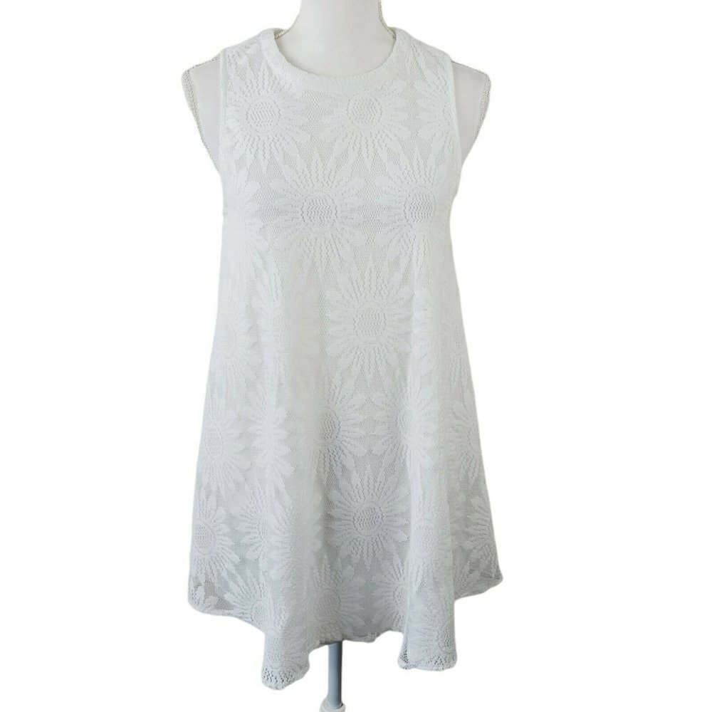 Forever 21 White Lace Sleeveless Tunic Sunflowers Sz Med Lined Baybydoll Style